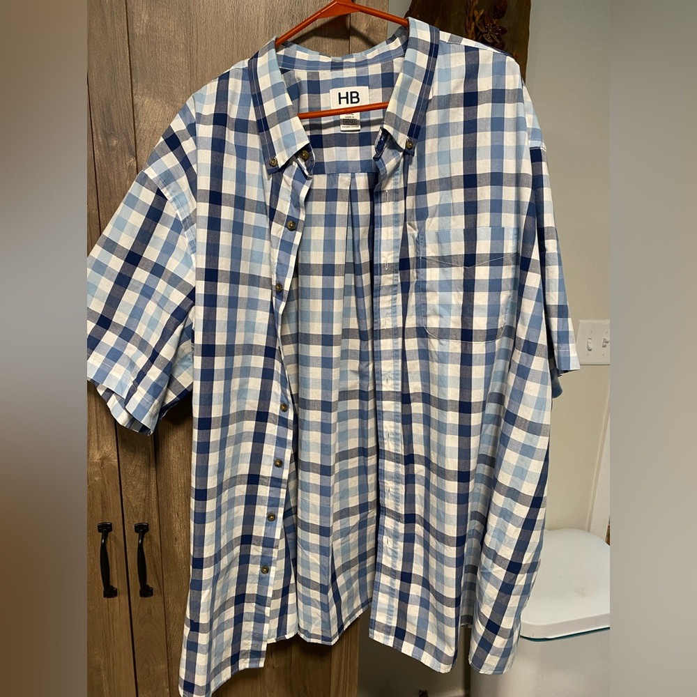 Men’s 3XL Harbor Bay button down Blue and White Checkered Shirt